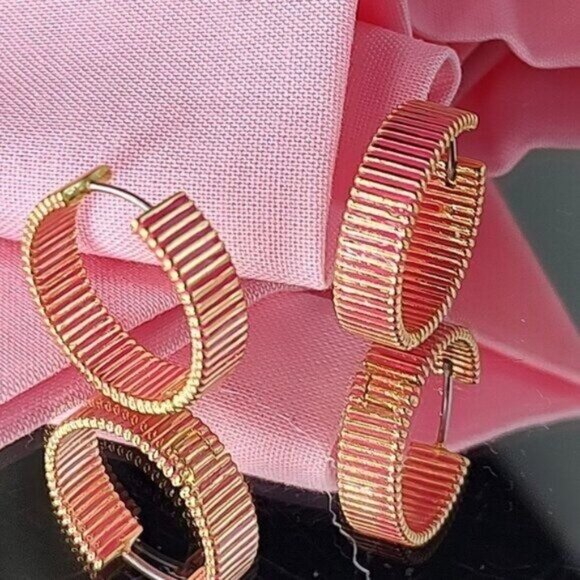 Gorjana Jewelry - Gorjana Hoop Earrings Catalina Enamel18k Gold Plated Pink Striped